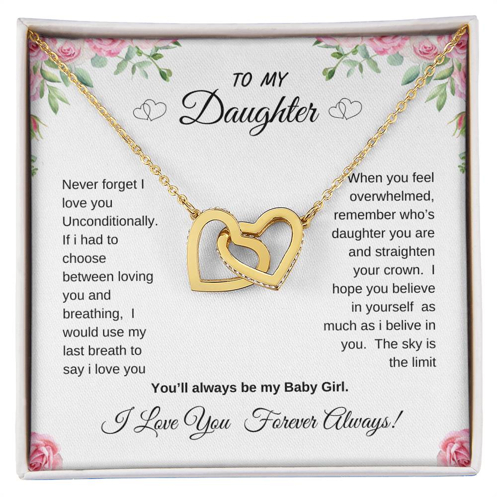 To My Daughter Interlocking Hearts Necklace Gift from dad or mom