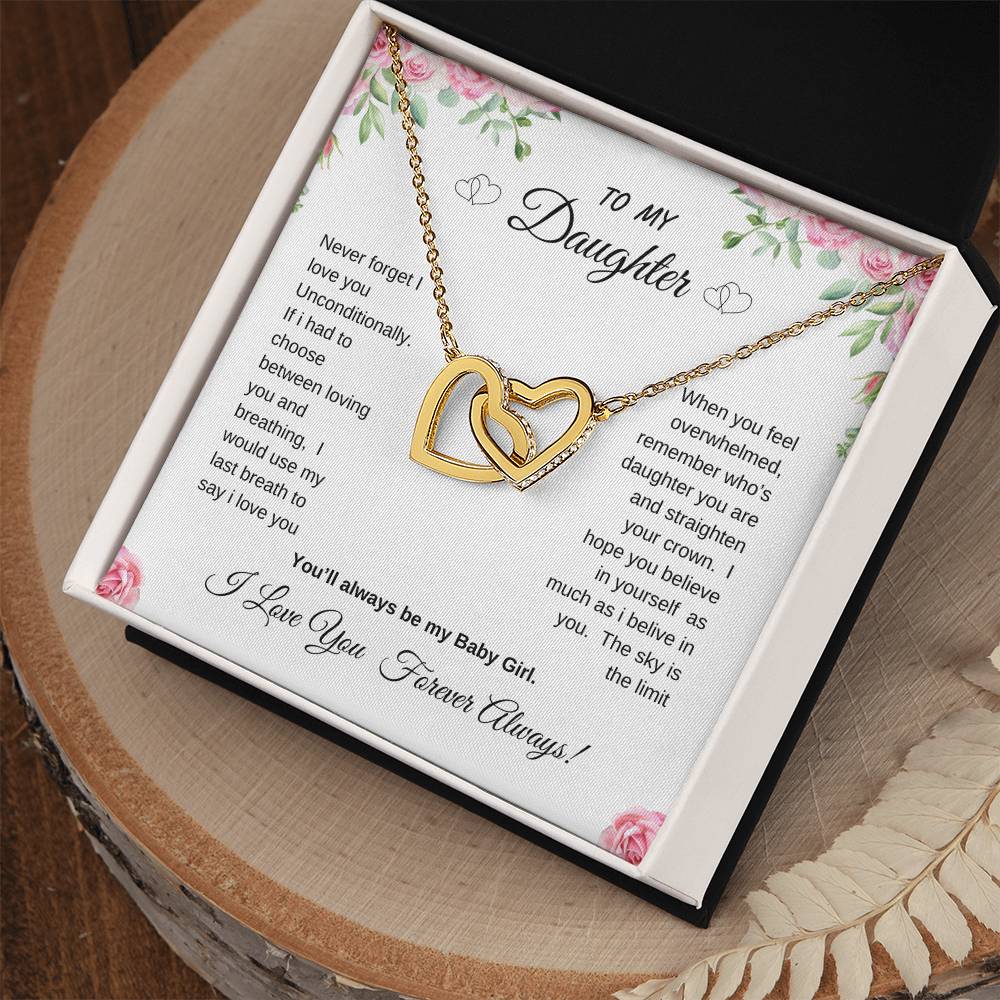 To My Daughter Interlocking Hearts Necklace Gift from dad or mom