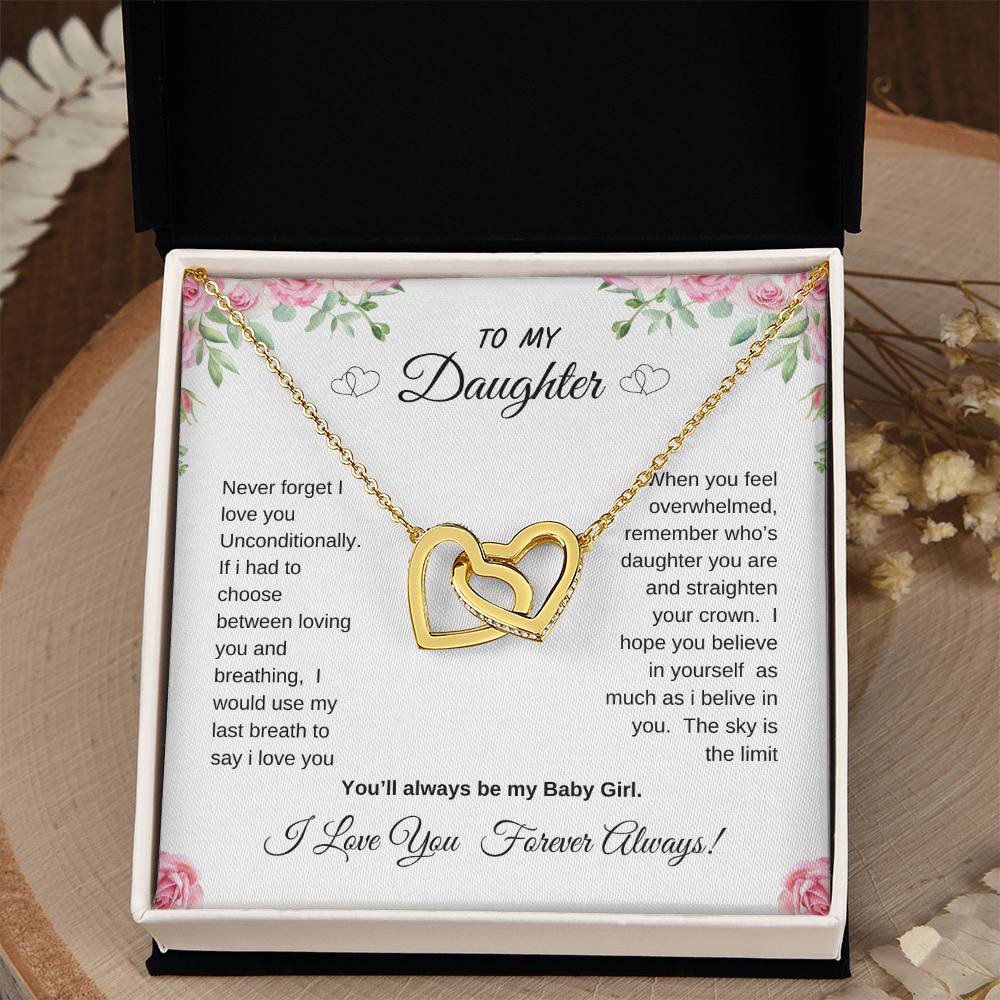 To My Daughter Interlocking Hearts Necklace Gift from dad or mom