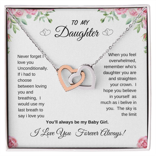 To My Daughter Interlocking Hearts Necklace Gift from dad or mom