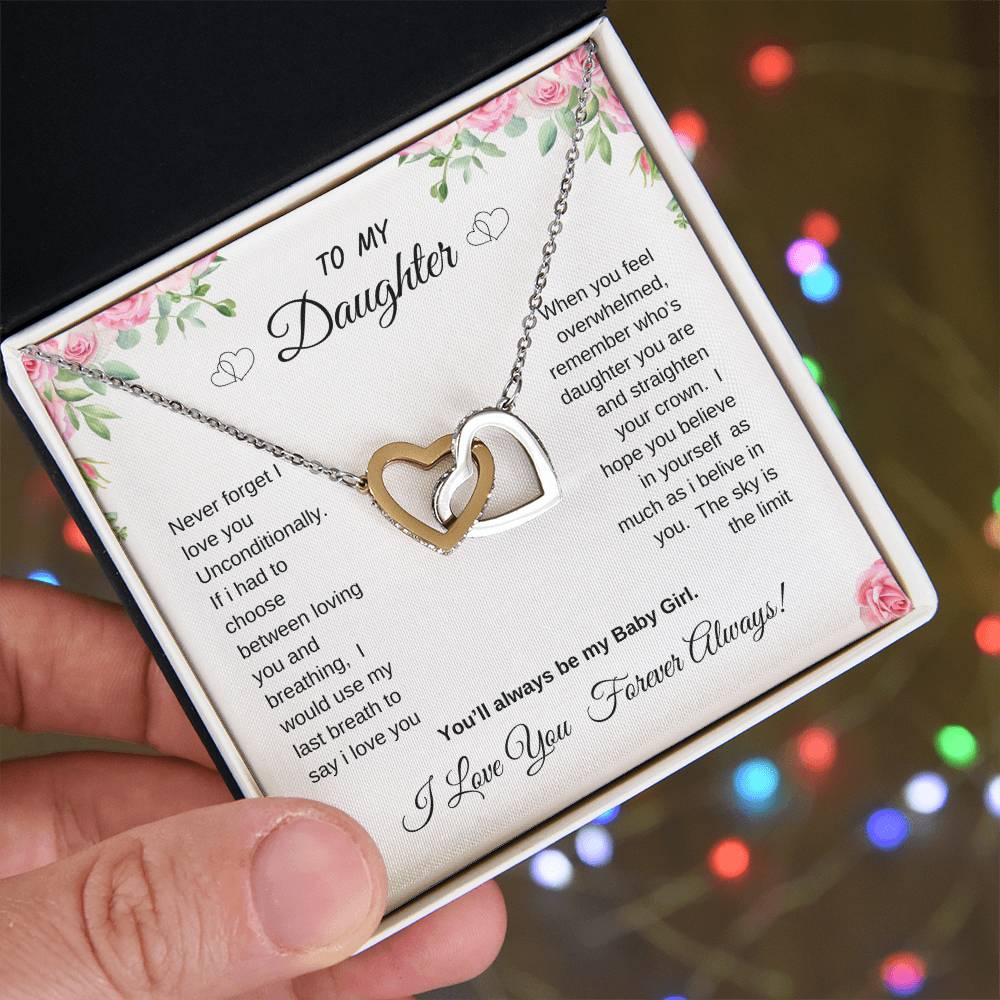 To My Daughter Interlocking Hearts Necklace Gift from dad or mom