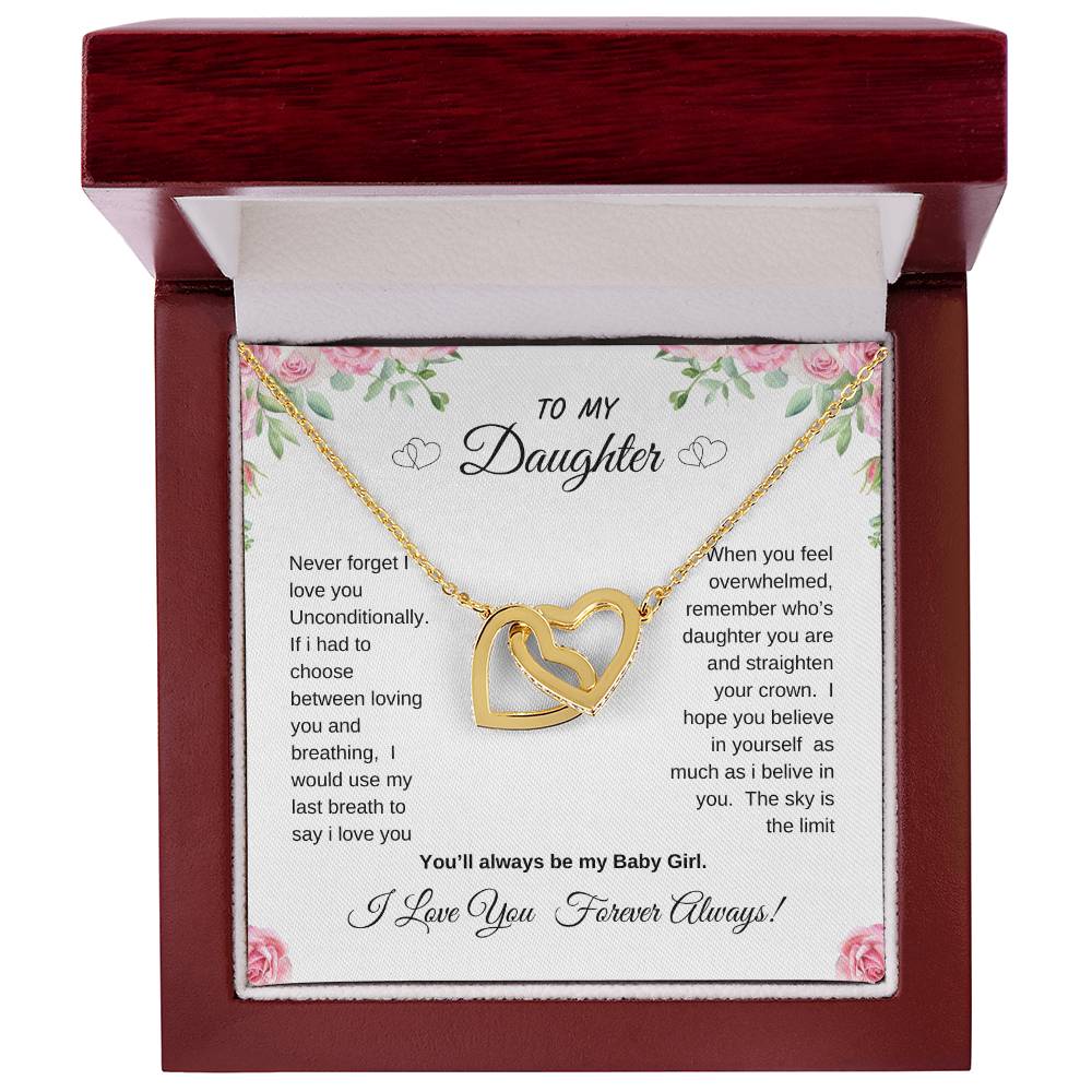 To My Daughter Interlocking Hearts Necklace Gift from dad or mom