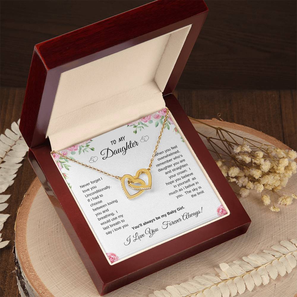 To My Daughter Interlocking Hearts Necklace Gift from dad or mom