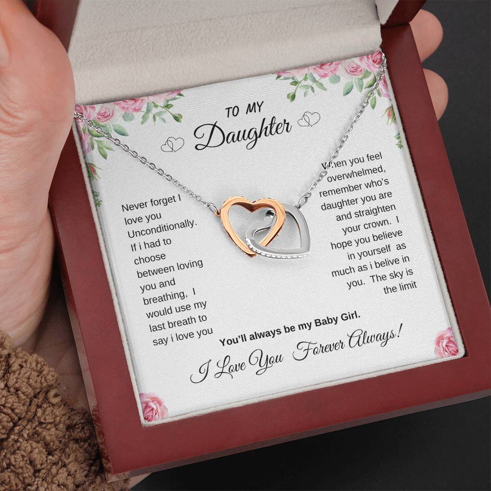 To My Daughter Interlocking Hearts Necklace Gift from dad or mom