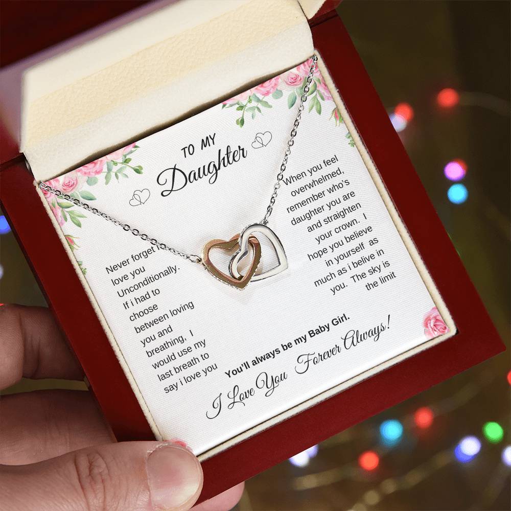 To My Daughter Interlocking Hearts Necklace Gift from dad or mom