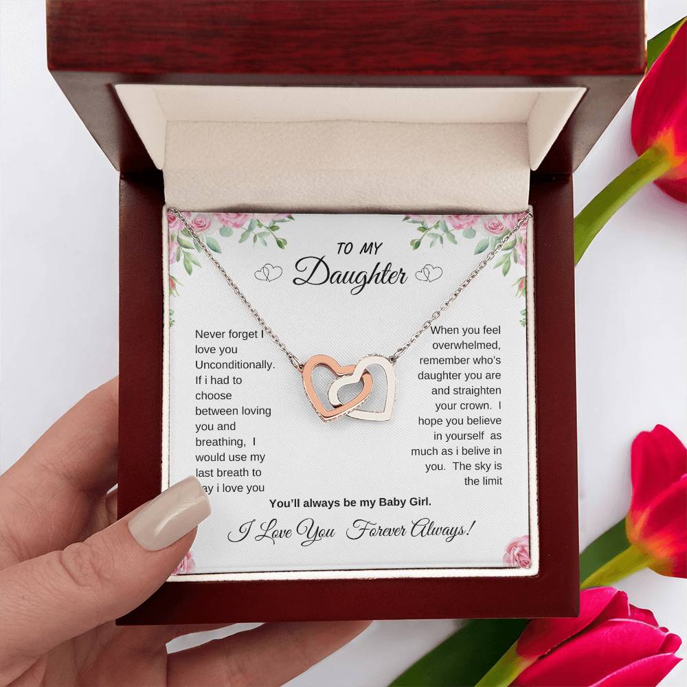 To My Daughter Interlocking Hearts Necklace Gift from dad or mom